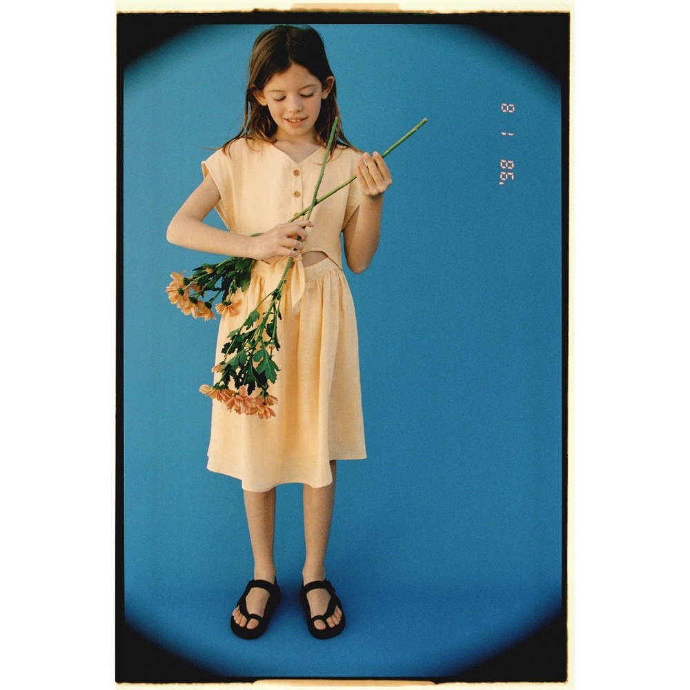 Zara (EUC) | yellow cut out linen button down dress - Picture 6 of 8